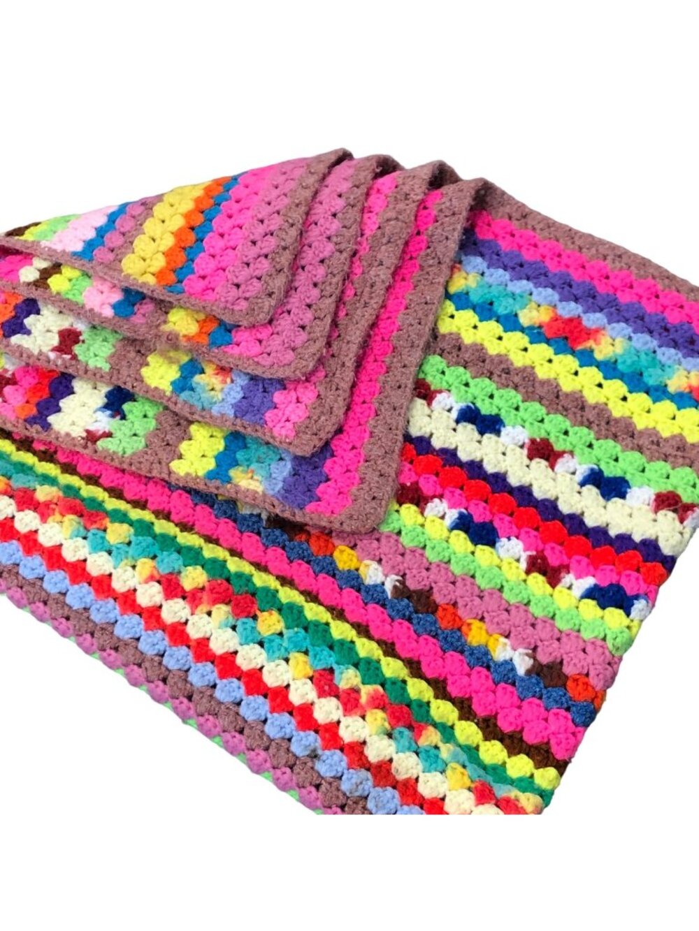 Colorful Handmade Crochet Blanket Throw Retro 48x38